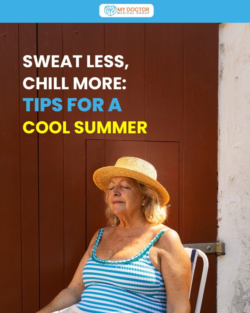 Elderly woman leisurely sunbathing, embodying the message of 'Sweat Less, Chill More: Navigate a Cool Summer' - the ultimate guide to a relaxed, comfortable summer season