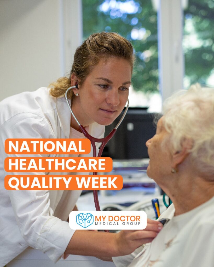 Healthcare professional examining a senior female patient during National Healthcare Quality Week