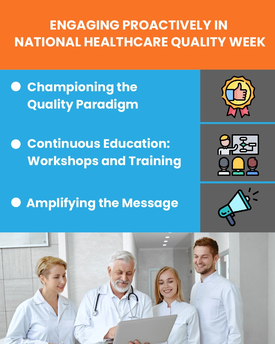 Poster for National Healthcare Quality Week showcasing three key activities