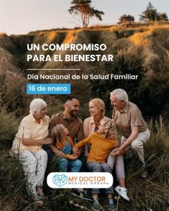 Familia multigeneracional reunida en un entorno natural celebrando el Día Nacional de la Salud Familiar